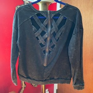 Gray Acid Wash Cut Out Crewneck Sweatshirt